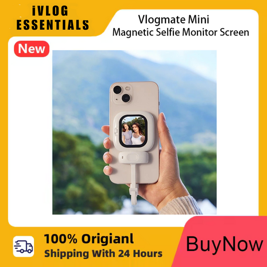 Mini Vlog Selfie Monitor Screen for iPhone, Wired Back Camera Monitor with Magnetic AMOLED Screen, Bluetooth Remote, Dual Cable Include for iPhone